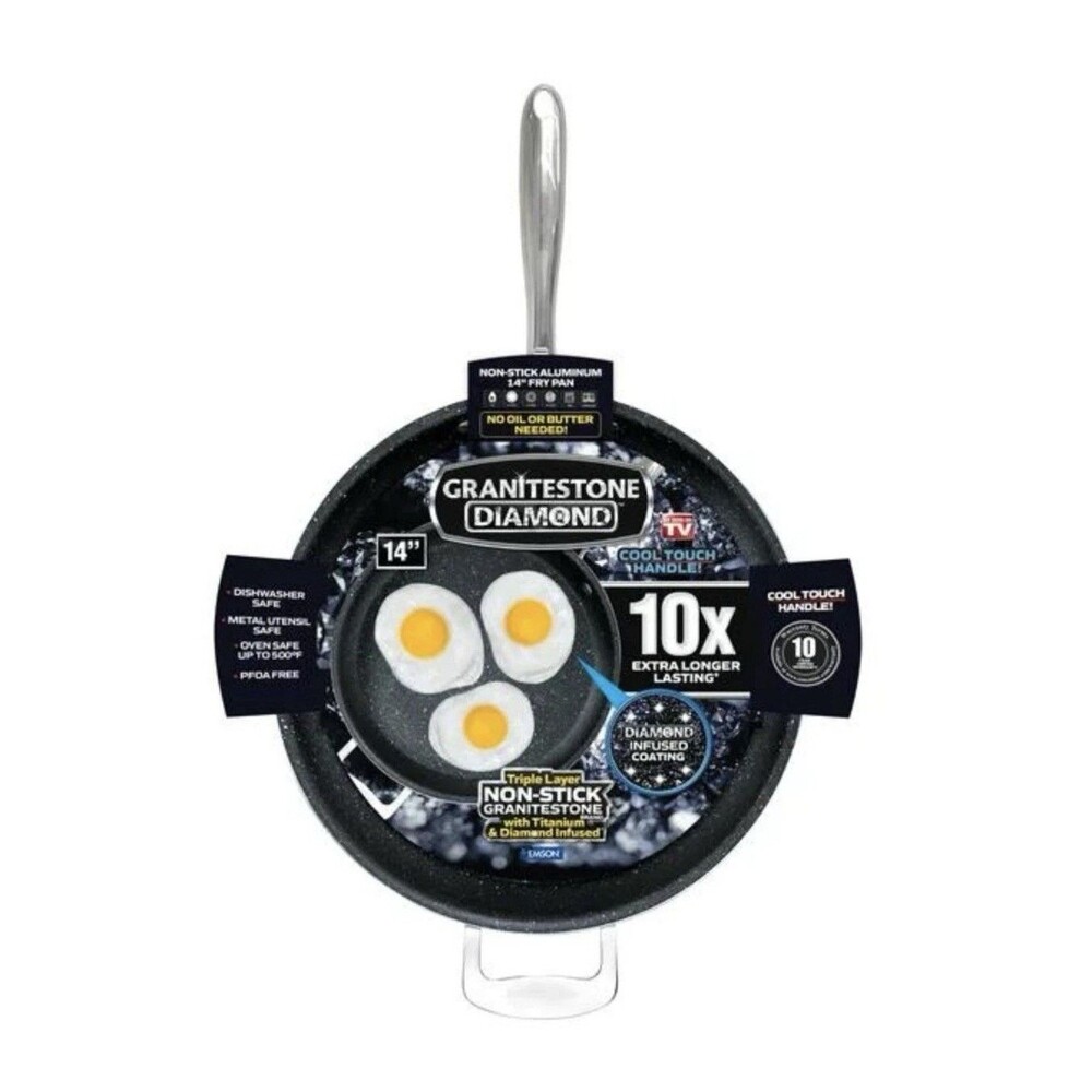 14” Nonstick Frying Pan/Ultra Durable Mineral & Diamond Triple Coated Surface